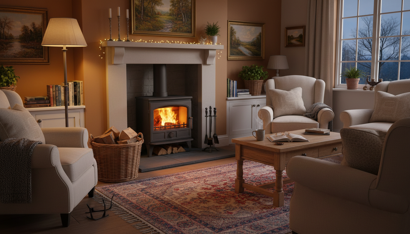 Wood burner vs gas fire comparison in a cosy living room setting